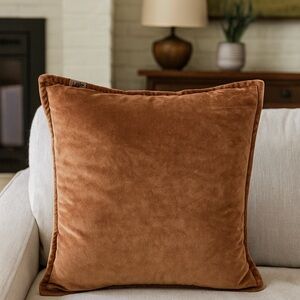 Velvet Washed Cotton Throw Pillow Cover 18”x18” Square Orange